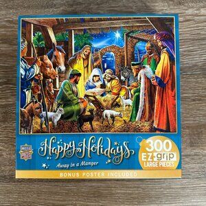 Happy Holidays 300-Piece Jigsaw Puzzle "Away In A Manger" By MasterPieces  Bonus